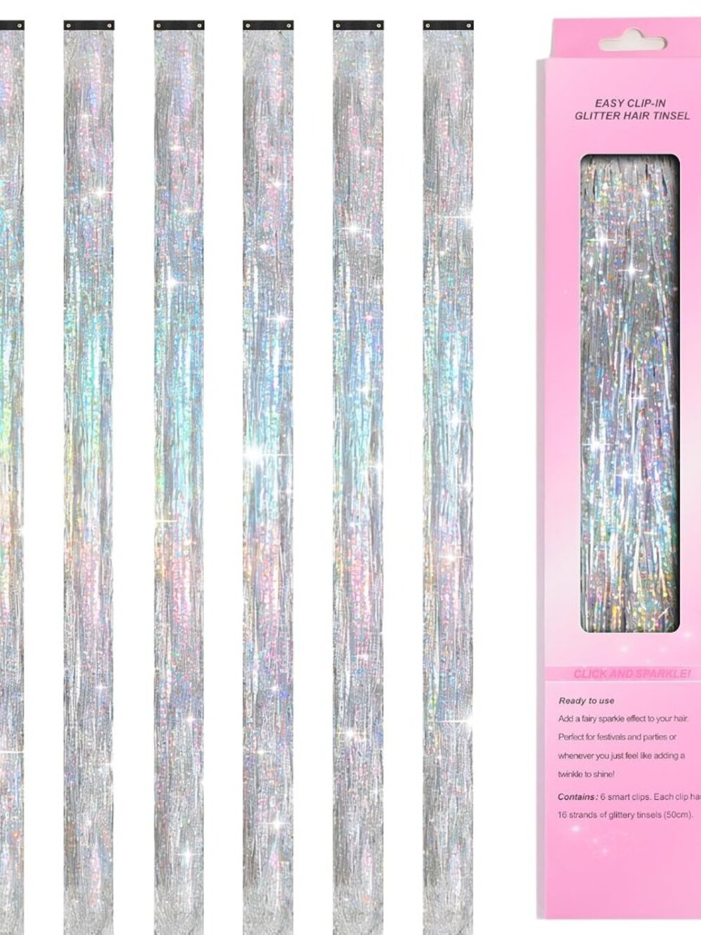 Hair Tinsel Clip in,Hair Accessories Tinsel Hair Extensions for Girls Pack of 6